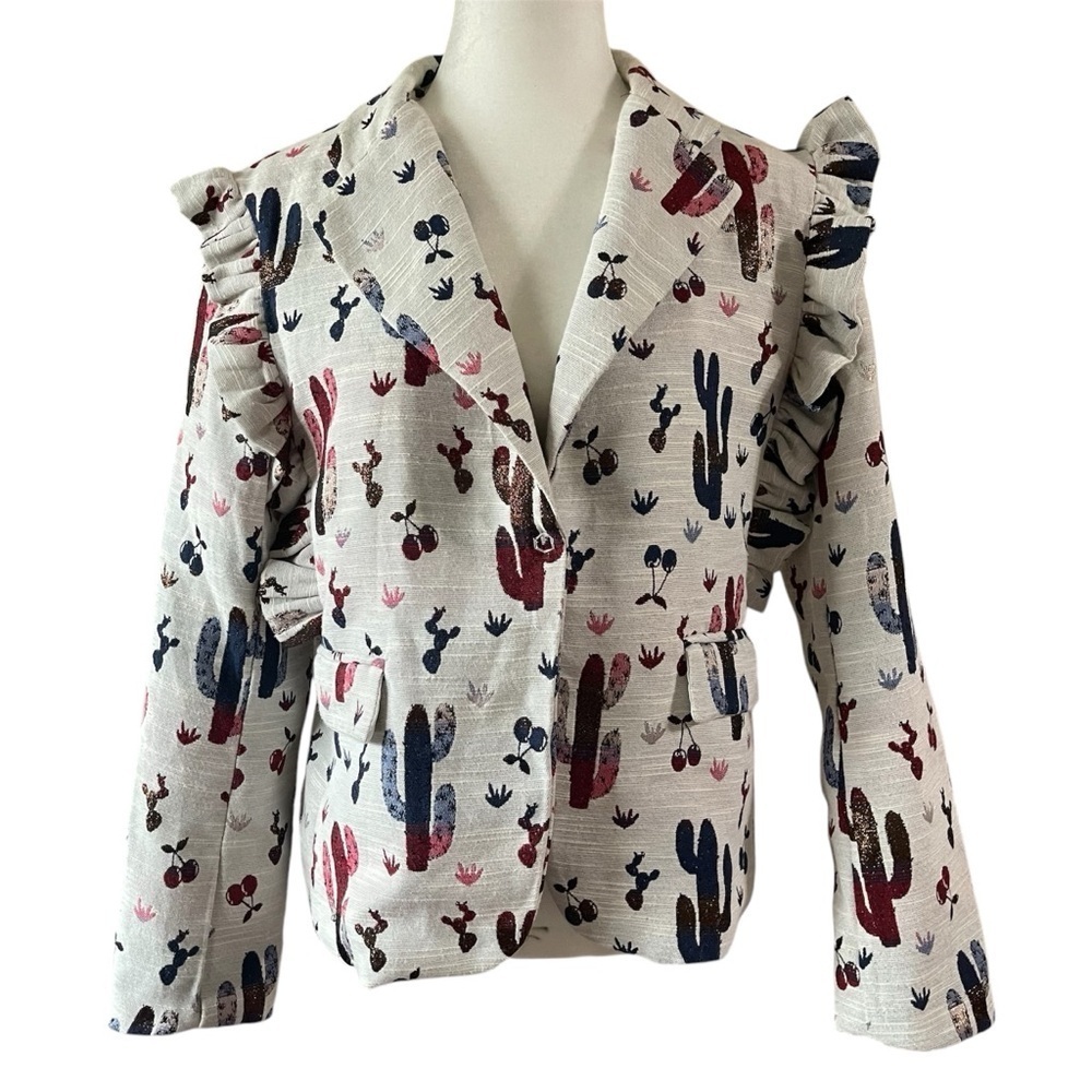 Chepe Ivory Glittered Cactus Ruffled Blazer US M